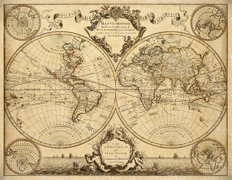 Old World Map World Map Wall Art Historic Map Antique Style Map Art Guillaume De L Isle