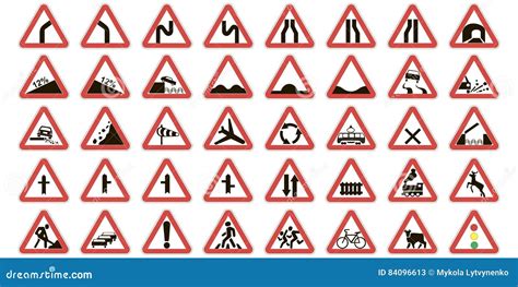 Set Warning Road Signs Stock Vector Illustration Of Danger 84096613