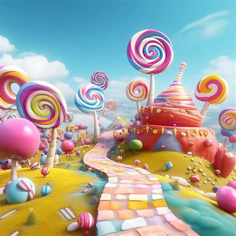 premium photo candy land with huge candies and a house in sweet forest colorful candies in