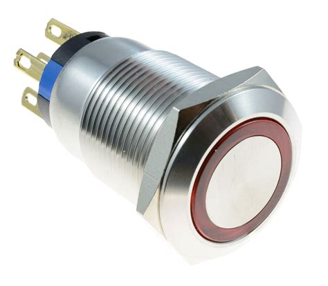 Red Led Illuminated Vandal Resistant Mm Latching Push Button Switch