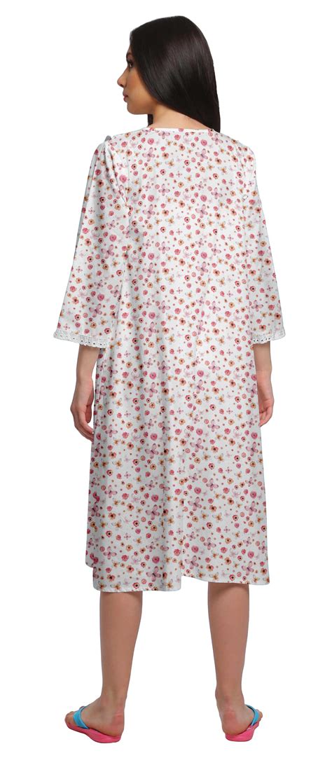 Moomaya Womens Printed Nightdress Knee Length Cotton Sleepwear Fl 531m Ebay