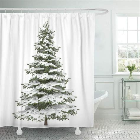 Suttom Winter White Fir Christmas Tree Snow On It Green Shower Curtain