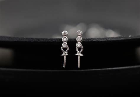 One Pair 925 Sterling Silver Post Earring Findings With Cubic Zirconia