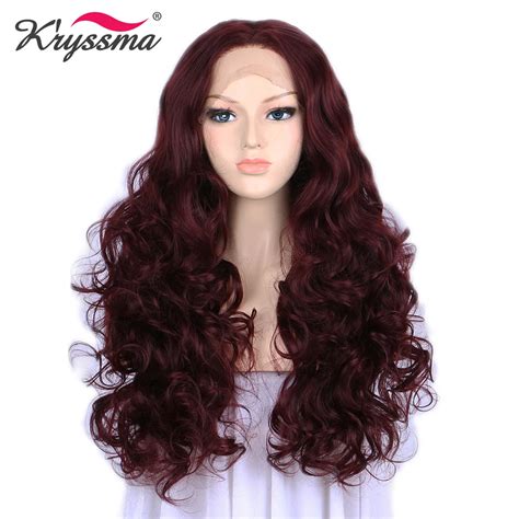 Red Wine Long Wavy Wigs For Women Synthetic Lace Front Wig 24 Inches Glueless Heat Resistant