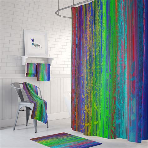 Eclectic Rainbow Shower Curtain Boho Bathroom Decor Etsy