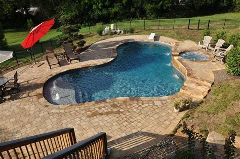 Gunite Pool With Inground Spa Tanning Ledge Bubblers And Sheer
