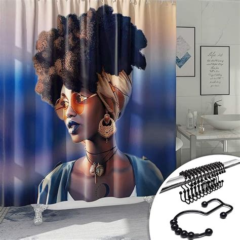 Desihom Black Girl Shower Curtain With 12 Rust Resistant Metal Double Glide Shower