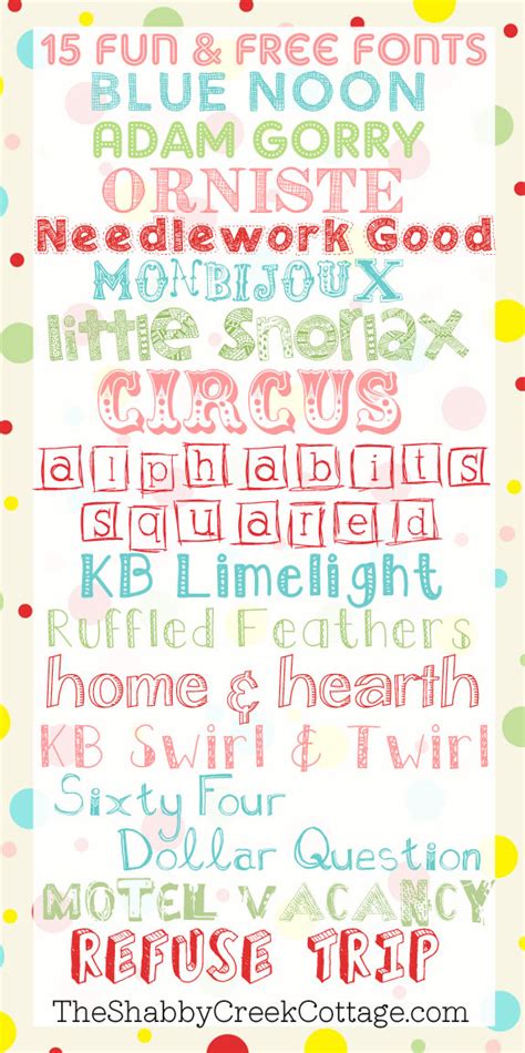 Fifteen Free Fun Fonts - The Shabby Creek Cottage Type your text and see it in a dozen cool font styles.