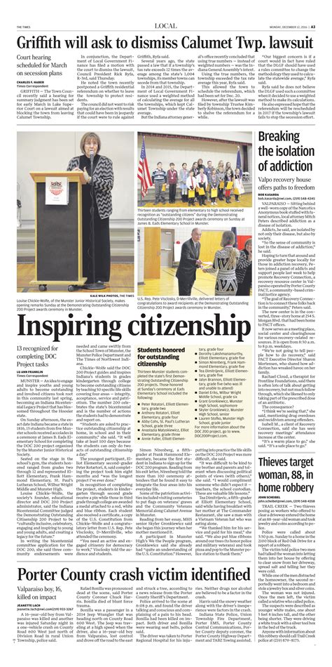 NWI Times: Legacy Project – Demonstrating Outstanding Citizenship