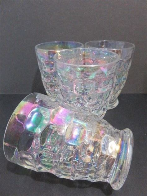 Vintage 4 Federal Glass Yorktown Iridescent Clear Thumbprint Tumbler Juice Glass Glass Glass