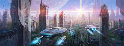 Dual Monitor Futuristic City Wallpapers Hd Backgrounds