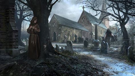 Bilder Von Kirche Friedhof Gotische Rhysgriffiths Fantasy 3840x2160