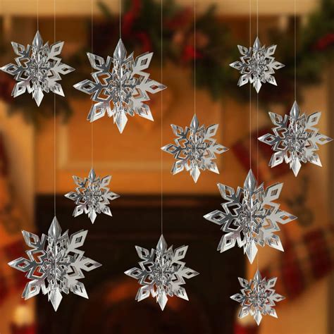 18pcs 3d Hanging Christmas Snowflake Decorations Large Silver Paper