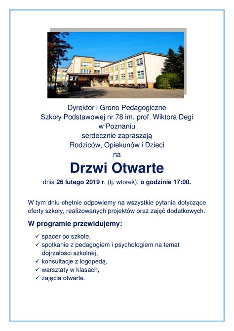 Zapraszamy na Drzwi Otwarte Szkoła Podstawowa nr 78