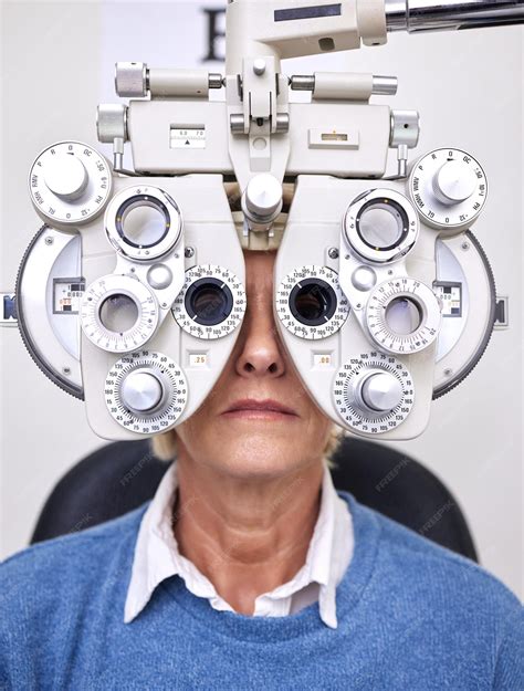Premium Photo Senior Woman Patient Eye Test And Phoropter In Hospital