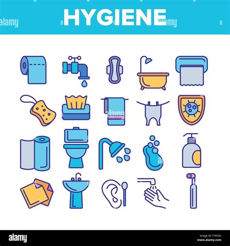 Hygiene Cleaning Thin Line Icons Vector Set Sanitary Personal