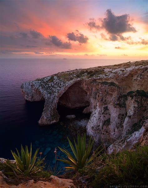 Blue Grotto At Sunset Malta By Sergey Ryzhkov Sunset Landscape