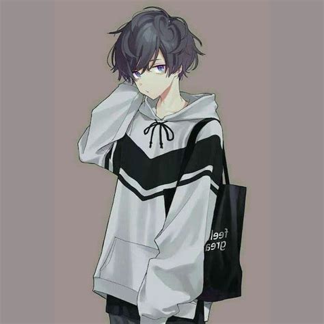 Boy Drawing Grey Hoodie Black Bag Black Hair Anime Drawing Ideas