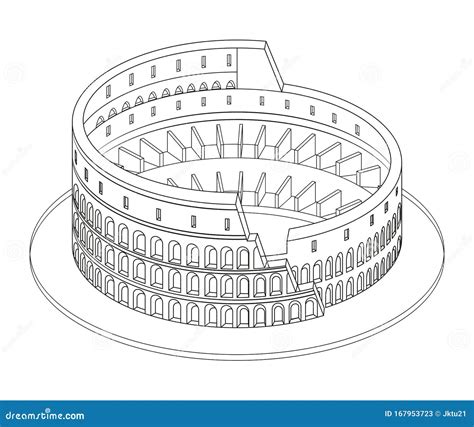 Vector 3d Línea Isométrica Ilustracion Estilo Arte Colosseum Coliseum