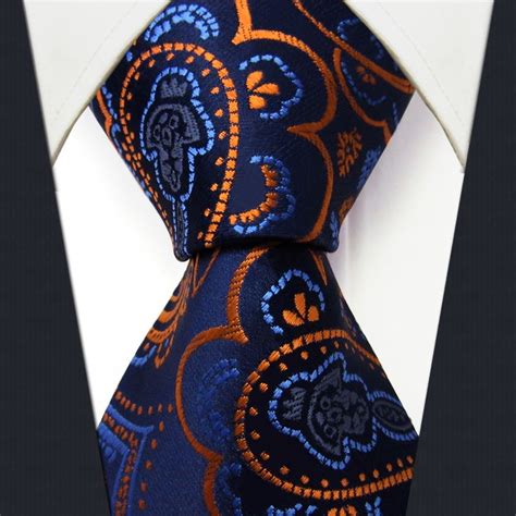 Mens Necktie Tie Paisley Navy Orange Q8 Silk Extra Long Size 63