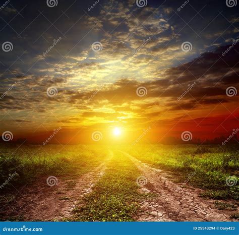 Country Road And Sunset Stock Photo Image Of Panoramic 25543294