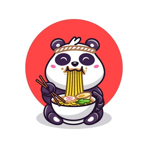 Cute Panda Eating Ramen Noodle Cartoon Vector Icon Illustration Animal