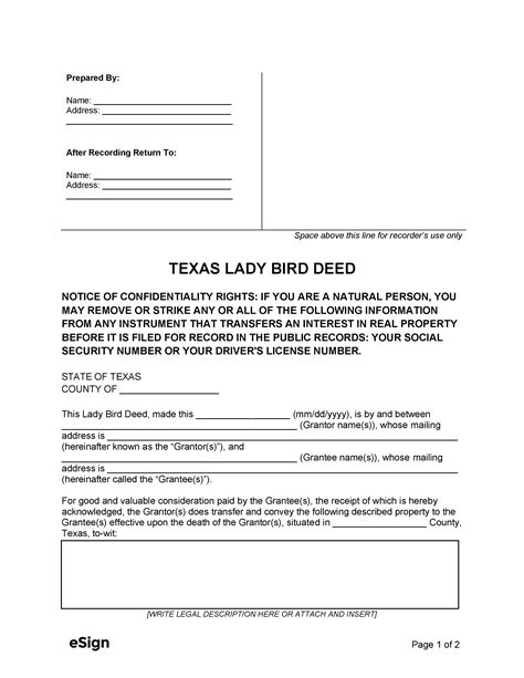 Free Texas Lady Bird Deed Form Pdf Word