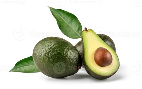 Avocados Fruit With Leaves And Sliced Avocado PNG