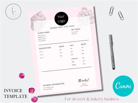 Bakery Business Dessert Business Editable Invoice Template Etsy