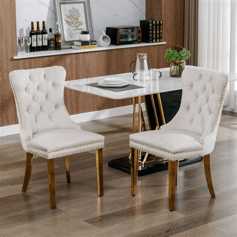 Btmway Velvet Dining Chairs Set Of 2 Solid Wood Upholstered Button