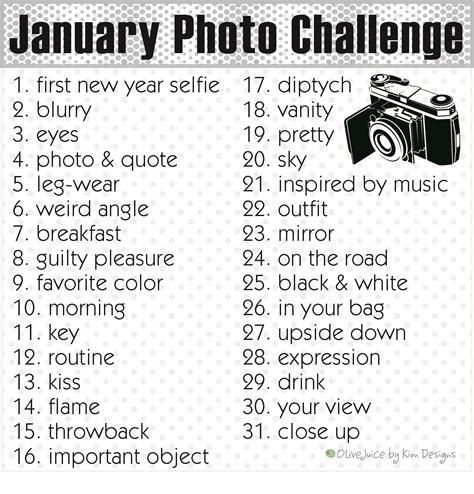 Olivejuice Instagram January Photo Challenge Freebie