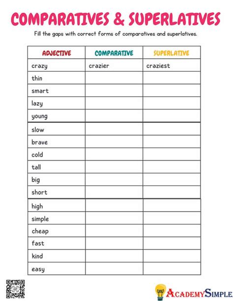 Comparative And Superlative Adjectives Worksheet Student