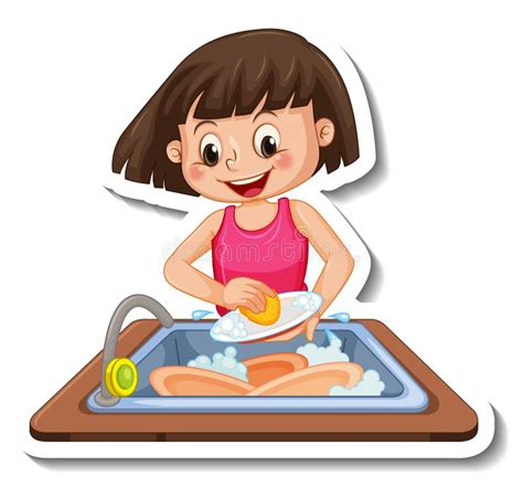 Young Girl Washing Dishes Stock Illustrations 198 Young Girl Washing