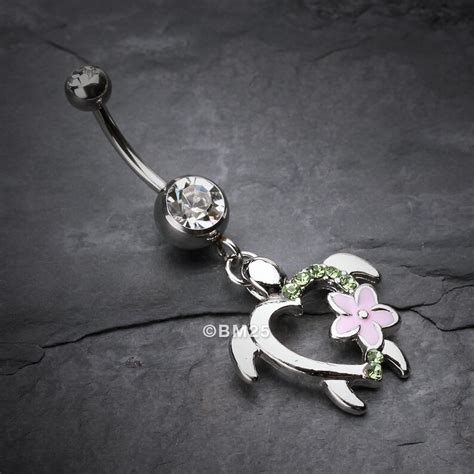 Hawaiian Flower Turtuoise Belly Button Ring Clear Etsy