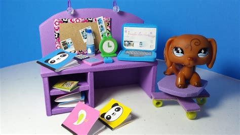 Diy Lps Doll Computer Desk Plus Accessories Alarm Clock Notebooks