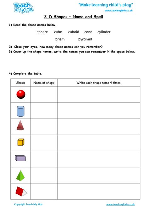 See more ideas about shapes worksheets, shapes, shapes preschool. 3D Shapes - Name and Spell - TMK Education