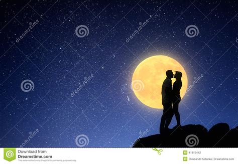 Loving Couple Kissing On A Moonlit Night Stock Photo Image Of