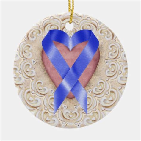 Navy Blue Colon Cancer Ribbon From The Heart Sr Ceramic Ornament