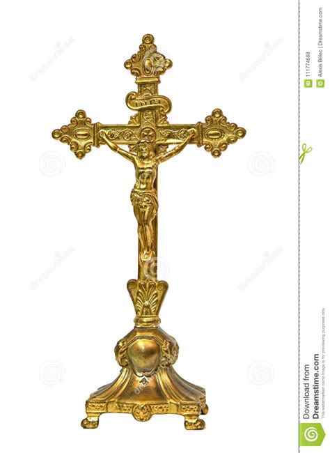 Vintage Crucifix With Jesus Christ On Concrete Table Stock Photo