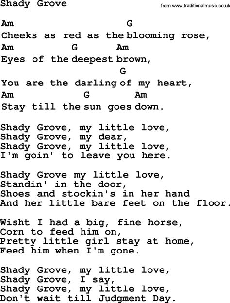Top 1000 Folk And Old Time Songs Collection Shady Grove Lyrics With