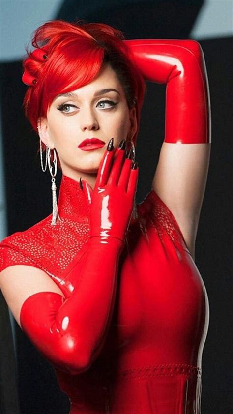 Katy Perry In Red Latex Dress And Gloves To Match Her Hair Katy Perry Makeup Katy Perry Photos