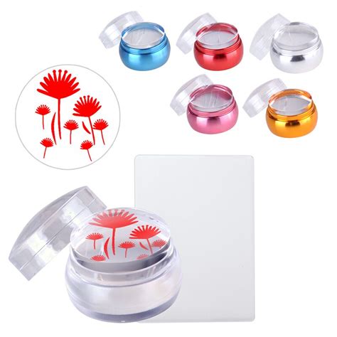 Biutee Clear Jelly Silicone Nail Stamper Scraper Colorful Metal Handle