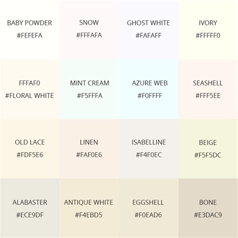99 Shades Of White Color With Names Hex Rgb And Cmyk 2023