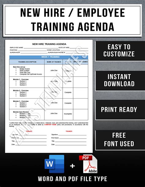 New Hire Training Agenda Template New Employee Training Form Instant