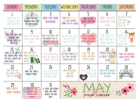 May Prayer Calendar For Kids Prayer Calendar Prayer Prompts Kids