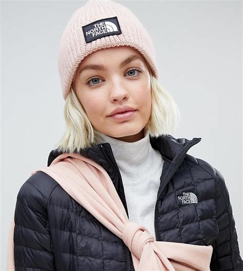 The North Face Synthetic Logo Box Cuffed Beanie Hat In Pink Lyst