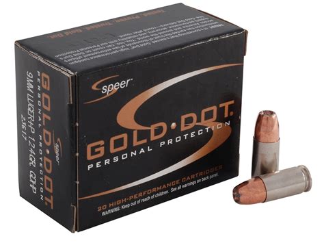 Speer Gold Dot Ammo 9mm Luger P 124 Grain Jacketed Hollow Point Box