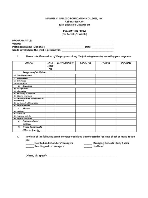 Program Evaluation Form Sample | PDF