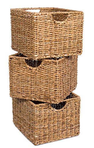 birdrock home storage shelf organizer baskets with handles set of 3 seagrass wicker basket