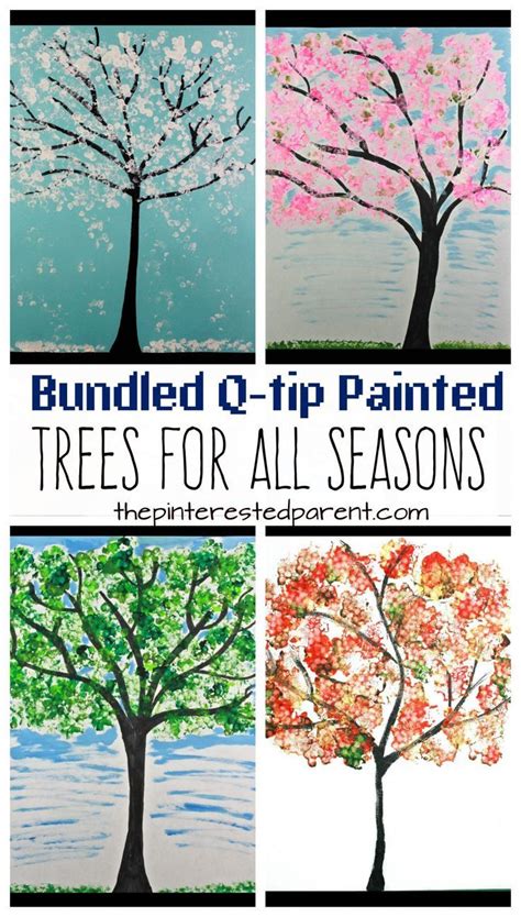 Easy Bundled Q Tip Stamped Tree Paintings For Every Season Winter